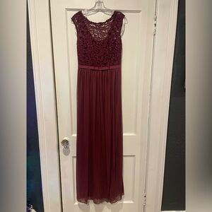 David's Bridal Burgundy Lace Maxi Dress